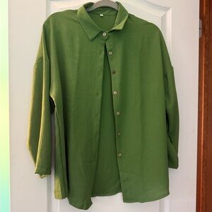 SALE! Women’s Green Long-sleeved  Button-Down Blouse